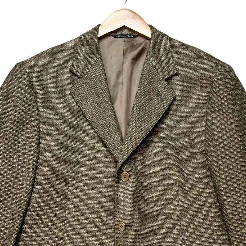 Canali Blazer Mens 48 Brown Flap Pocket Wool Cashmere Houndstooth Sport Coat